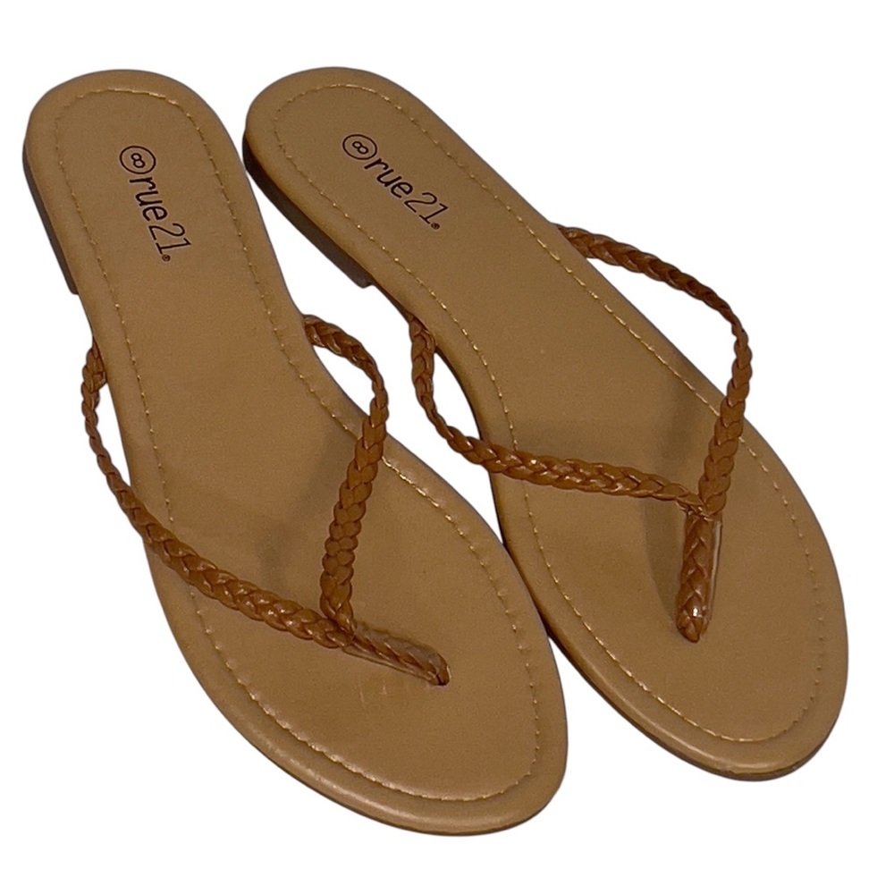 Rue21 Tan Braided Strap Women's Sandals Size 8 Brown Flip Flops